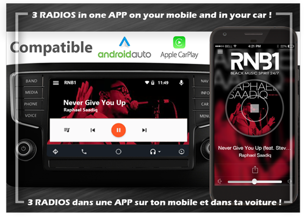 rnb1 radio available on android auto and apple car play